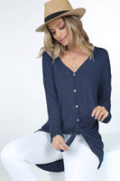 Long Sleeve Button Down Front Tie Top