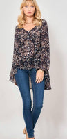 Navy Floral Print Woven Top