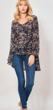 Navy Floral Print Woven Top