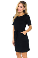 Short Sleeve Waist Tie Dress - Various Colors