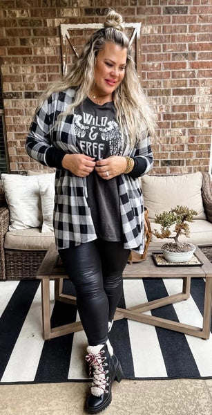 Buffalo Plaid Cardi W/Thumbholes - Grey/Black