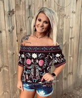 Boho Off Shoulder Top - Black