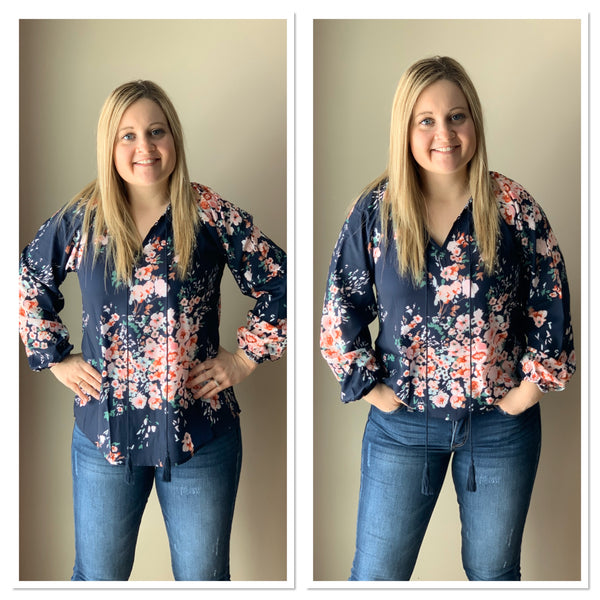 Navy floral blouse