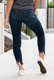 Judy Blue Mid Rise Shark hem distressed jeans