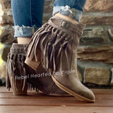 Grey Suede Fringe Booties