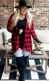 Buffalo Plaid Cardi w/thumbholes - Red/Black