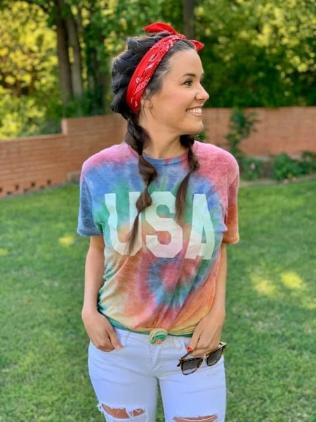 USA Rainbow tie dye tee