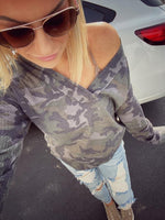 Camo V Neck Top