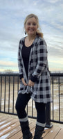 Buffalo Plaid Cardi W/Thumbholes - Grey/Black