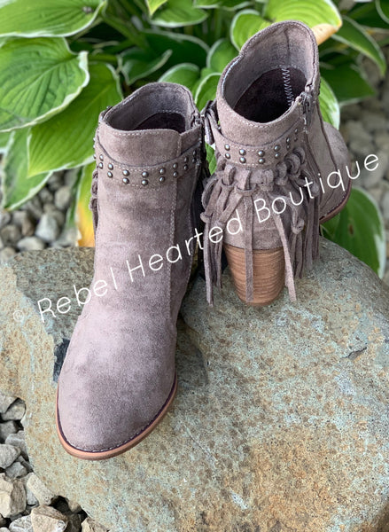 Grey Suede Fringe Booties