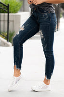 Judy Blue Mid Rise Shark hem distressed jeans