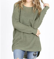 Waffle Knit Sweater - Olive