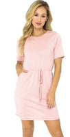 Short Sleeve Waist Tie Dress - Various Colors