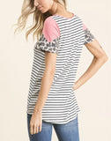 Short sleeve color block animal print and stripe tee