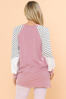 V Neck Striped Sleeve Tunic