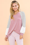 V Neck Striped Sleeve Tunic